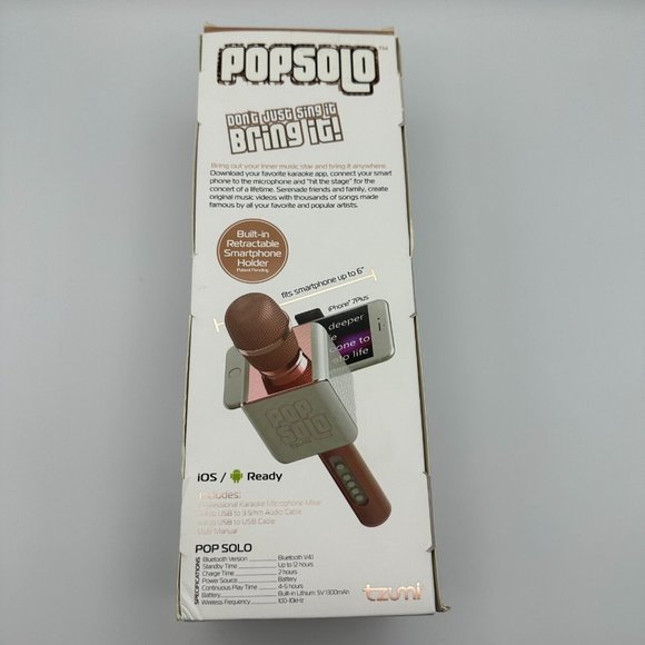 Pop Solo Karaoke Microphone & Speaker‎ Rose Gold Bluetooth Smartphone Holder - Picture 4 of 6